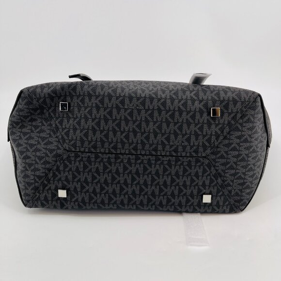 Michael Kors Moore Large Buckle Tote Black Logo Canvas Silver Hardware - Picture 9 of 16